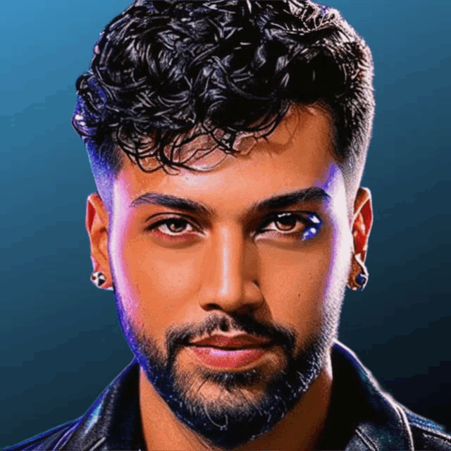 a close up of a man 's face with a beard
