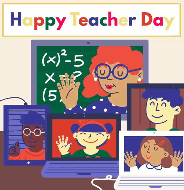 an illustration of a teacher teaching a class with the words happy teacher day