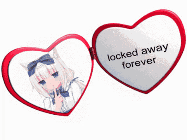 a heart shaped mirror with a picture of a girl and the words " locked away forever "