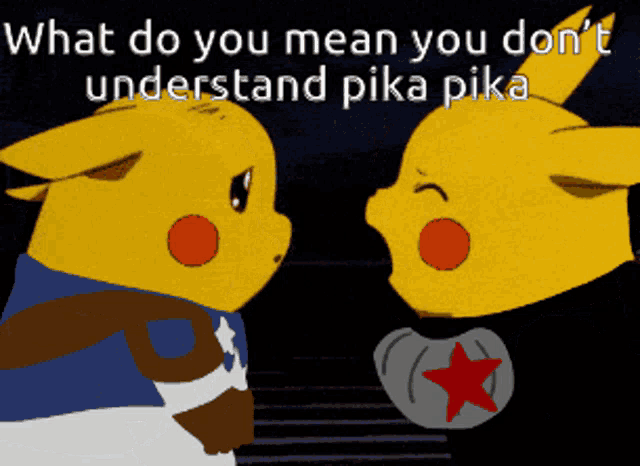 two pikachu are standing next to each other with the words what do you mean you don 't understand pika pika