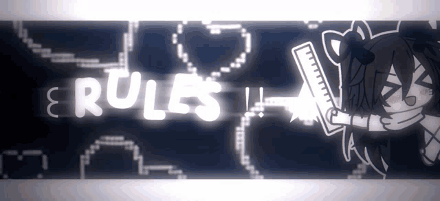a cartoon girl holding a ruler with the words " erules " on the bottom