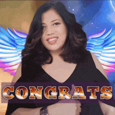a woman with wings and the words congrats on the bottom