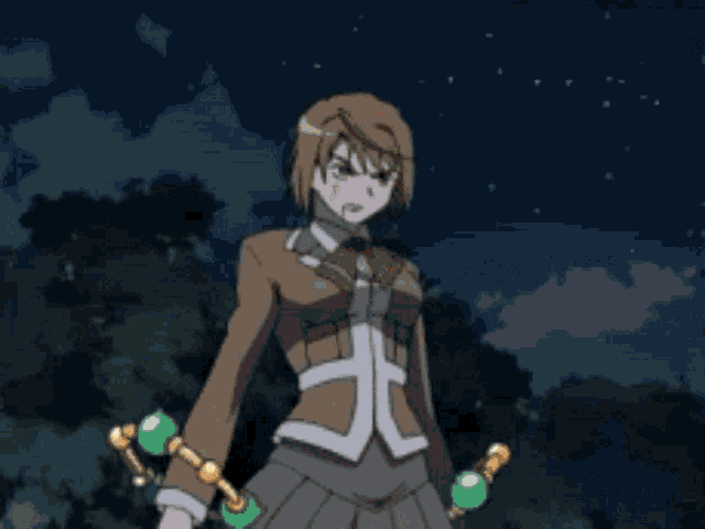 a cartoon girl is standing in front of a fire