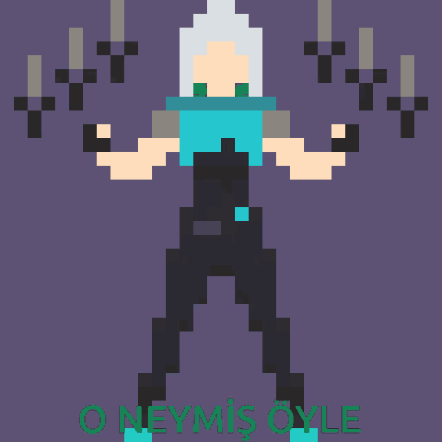 a pixel art drawing of a person with the words o neymis oyle below it