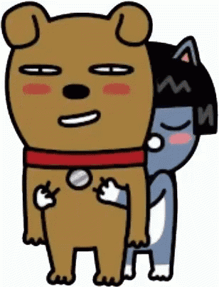 a cartoon dog and a cat hugging each other .