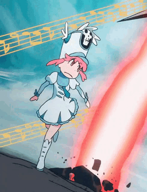 a cartoon of a girl with a skull hat on