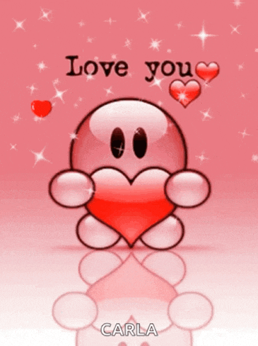a cartoon character holding a heart with the words " love you " above it