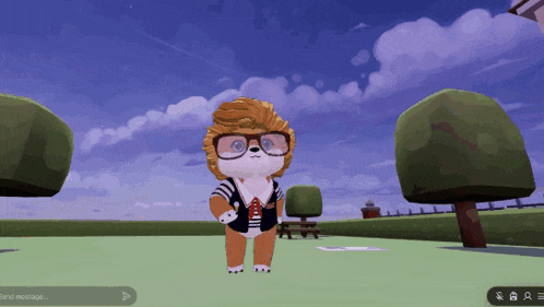 a cartoon lion wearing glasses and a shirt that says ' send message '