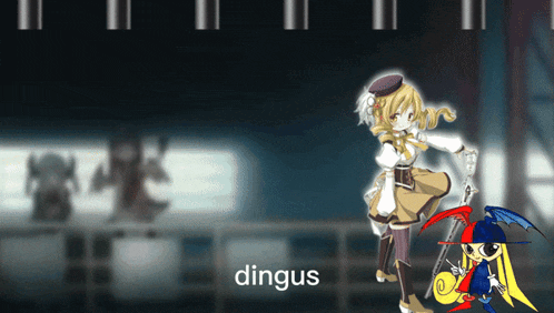 a picture of a girl and a cartoon character with the word dingus on the bottom