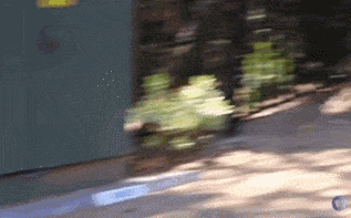 a blurred image of a person walking down a sidewalk in front of a building .
