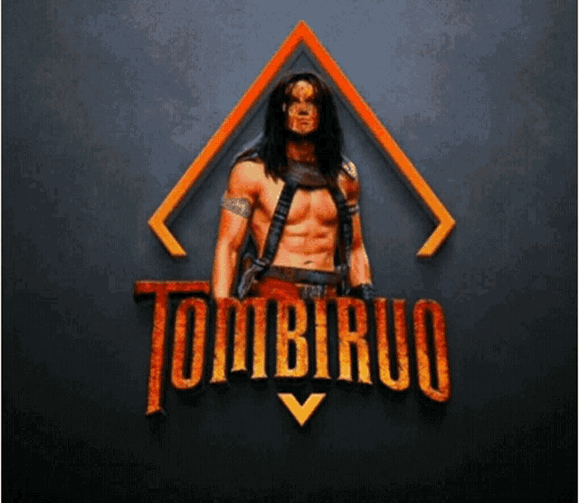 a man with a mask on his face is standing in front of the tombiruo logo