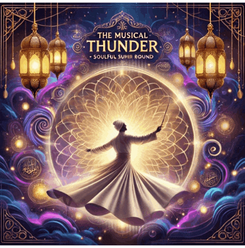 a poster for the musical thunder showing a man dancing