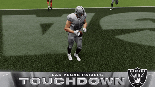 a poster for the las vegas raiders touchdown with a football player on the field