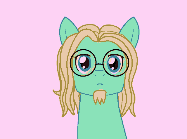 a cartoon pony with glasses and a beard