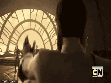 a man stands in front of a large clock which says cn on the bottom
