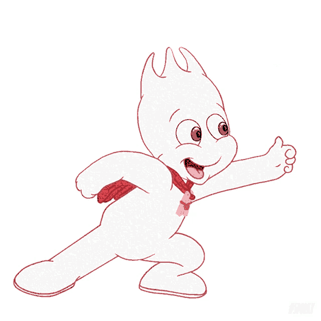 a drawing of a white cartoon character with a red cape and a heart behind him