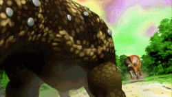 a man is standing next to a dinosaur in a video game .