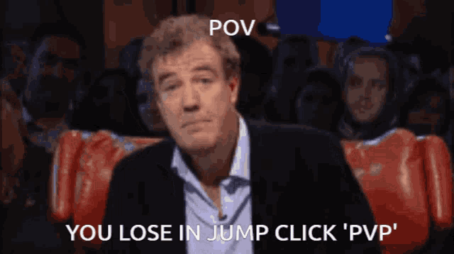 a man in a suit says " you lose in jump click "