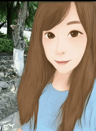 a cartoon drawing of a woman with long brown hair