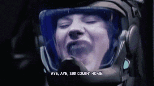 a close up of a person wearing a helmet that says aye aye sir comin home