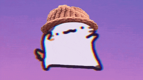 a ghost wearing a knitted hat with a mustache