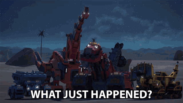 a cartoon scene with the words what just happened written below it