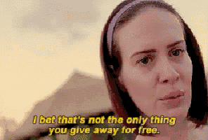 a woman with a headband on her head says " i bet that 's not the only thing you give away for free "