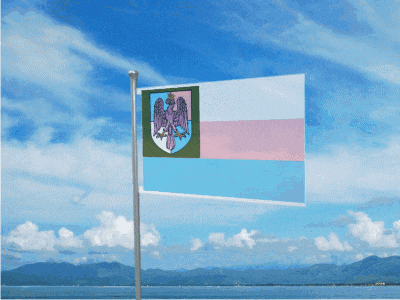 a flag with a purple eagle on it