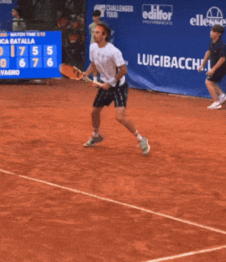 a man is running on a tennis court with a sign behind him that says " luigi "