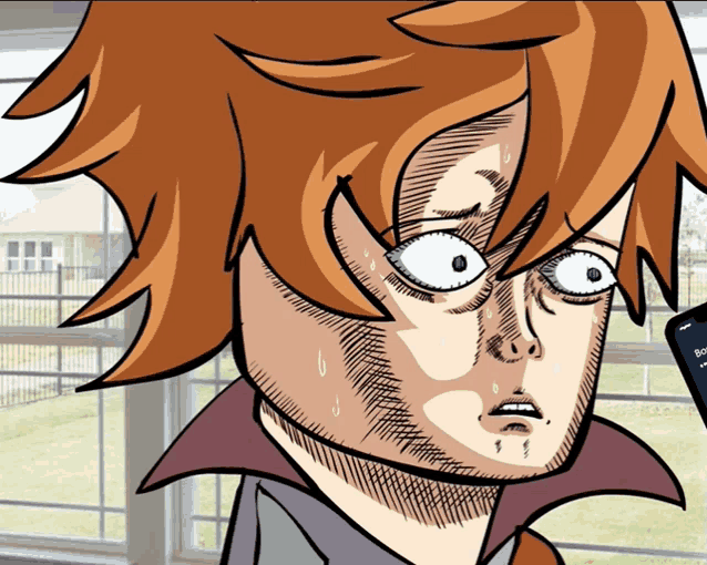 a cartoon drawing of a man looking at a cell phone that says error