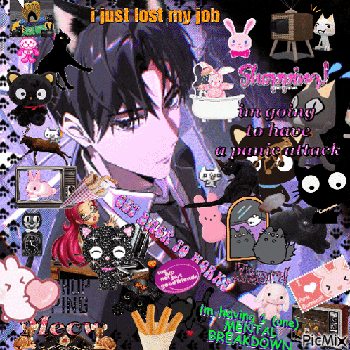 a picture of a man with a cat ear and the words " i just lost my job " on top
