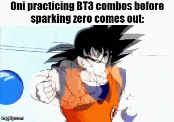 a cartoon of goku practicing bt3 combos before sparking zero comes out