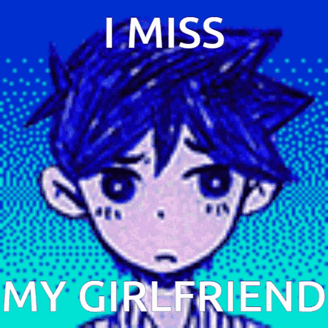 a pixel art of a boy with the words i miss my girlfriend