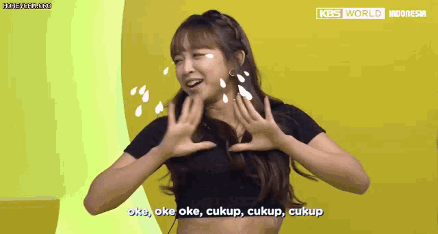 a woman says oke oke cukup cukup cukup in a foreign language