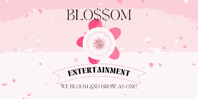 an advertisement for blossom entertainment shows a pink flower