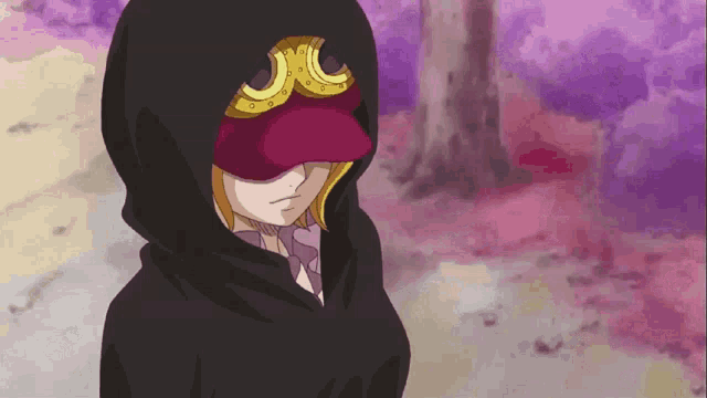 a cartoon character wearing a mask and a hood