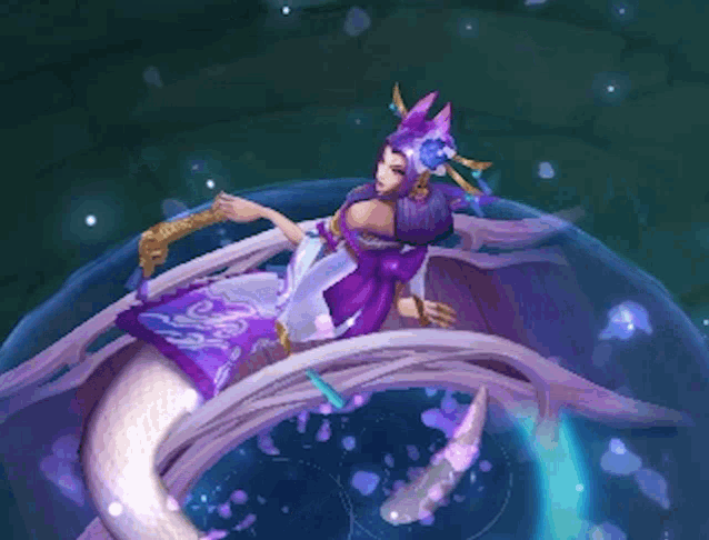 a pixel art of a woman in a purple dress laying on a boat