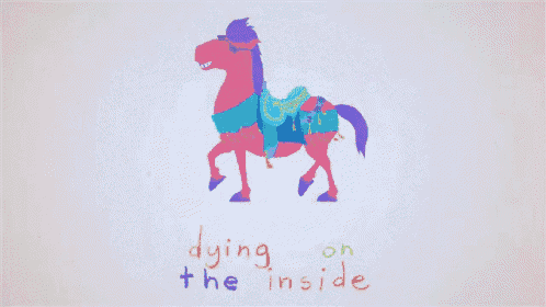 a colorful drawing of a horse with the words dying on the inside below it
