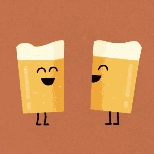a cartoon illustration of two glasses of beer toasting together