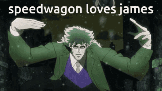 a cartoon character with the words speedwagon loves james written above him