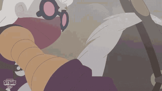 a cartoon of a man wearing glasses and a scarf with the words brawl stars on the bottom