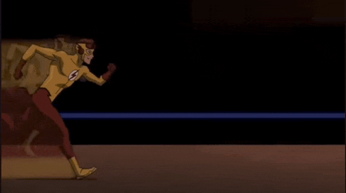 a cartoon character in a yellow and red outfit is running