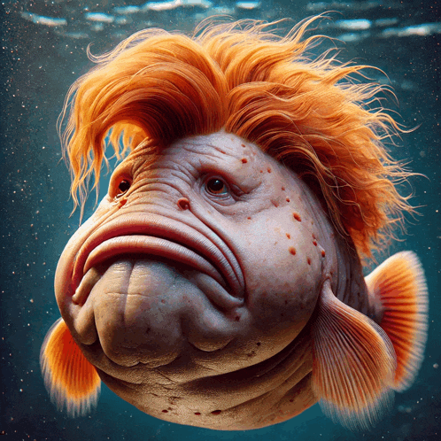 a fish with a red wig on its head is in the water