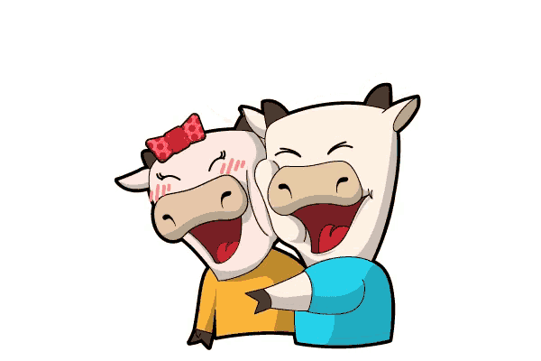 a cartoon of two cows hugging each other with a heart balloon