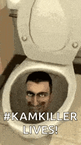 a man 's head is sticking out of a toilet with the lid open .