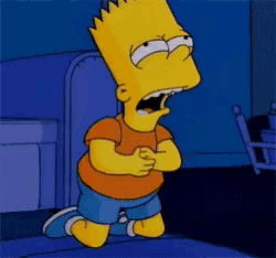 bart simpson is kneeling down in a dark room with his mouth open