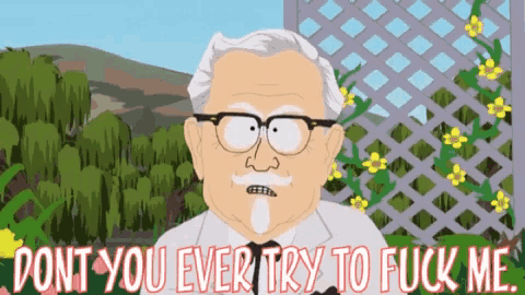 a cartoon of a man with glasses and the words " dont you ever try to fuck me "
