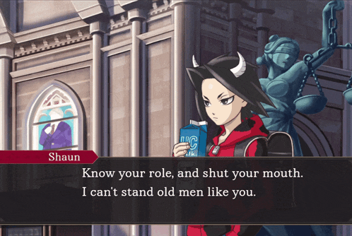 a video game character named shaun is holding a carton of uc milk