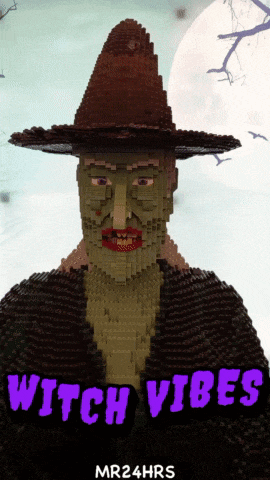 a poster for witch vibes shows a witch made of lego