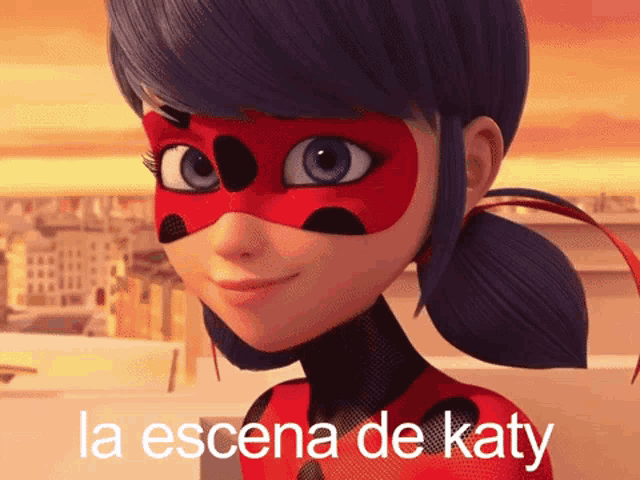 a ladybug cartoon character with the words la escena de katy